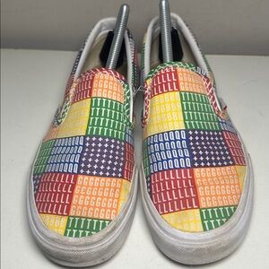 Vans pride LGBTQ+ red green blue orange and yellow slip ons